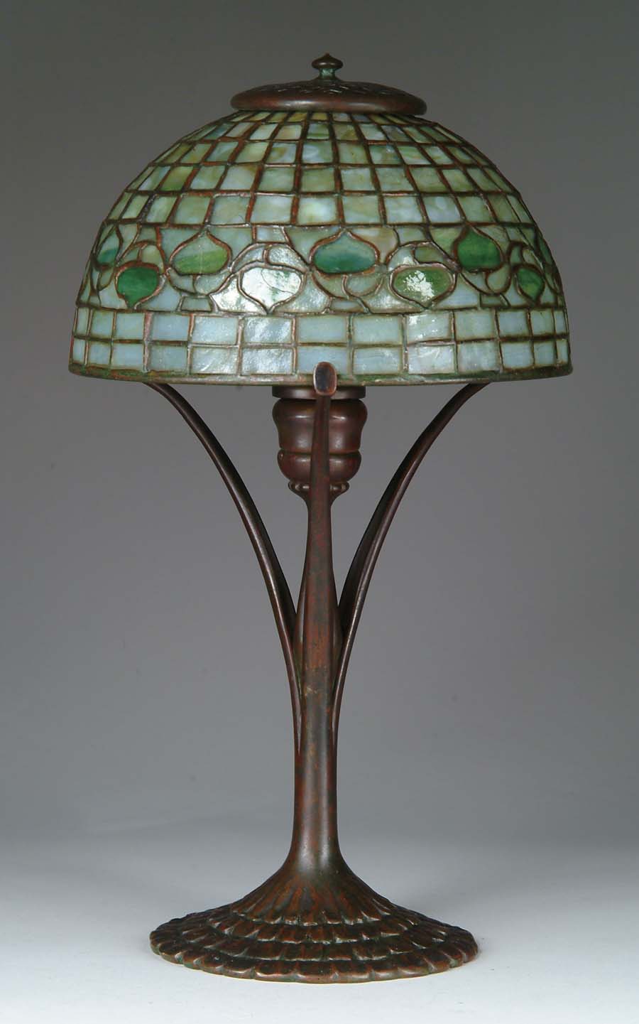 Appraisal: TIFFANY ACORN LAMP Wonderful small acorn shade has beautifully mottled