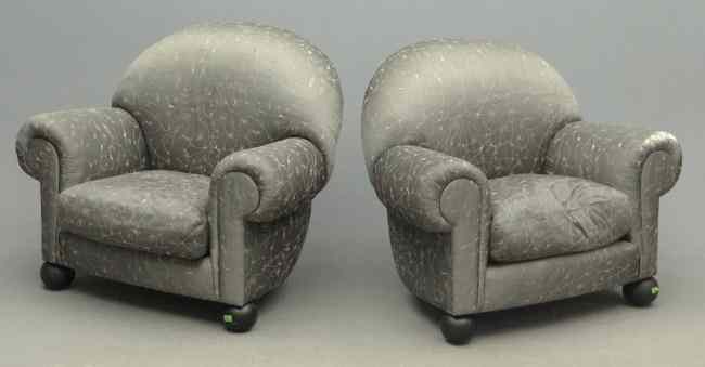 Appraisal: Pair upholstered designer ball foot chairs '' Seat Ht ''