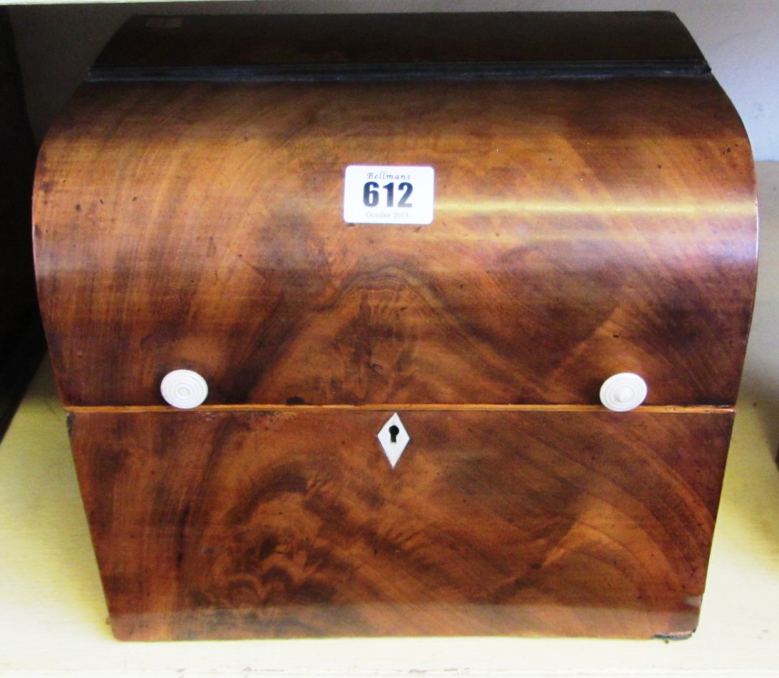 Appraisal: An early th century mahogany dome top stationery box cm