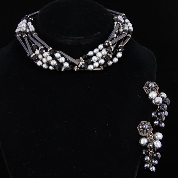 Appraisal: Mariam Haskell pc Black Silver Multi-strand Necklace Clip Earrings necklace