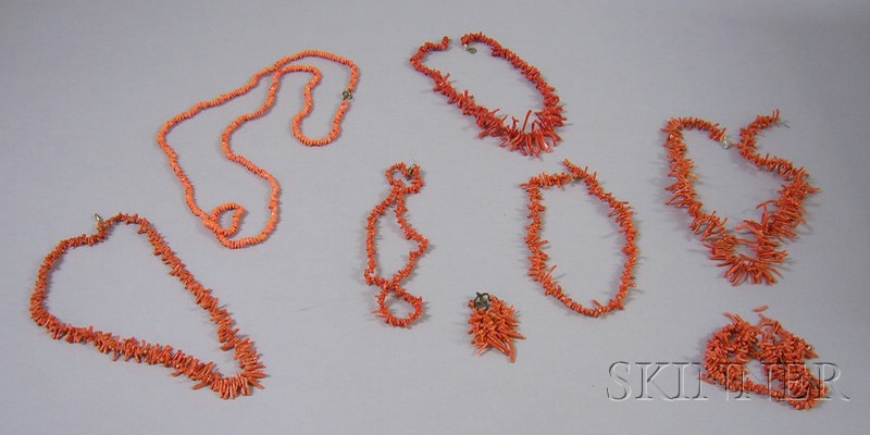 Appraisal: Group of Branch Coral Jewelry six necklaces and a pair