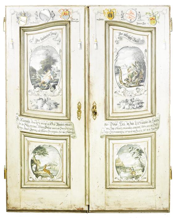 Appraisal: PAINTED DOUBLE DOOR WITH THE FOUR SEASONS THEME Winterthur th