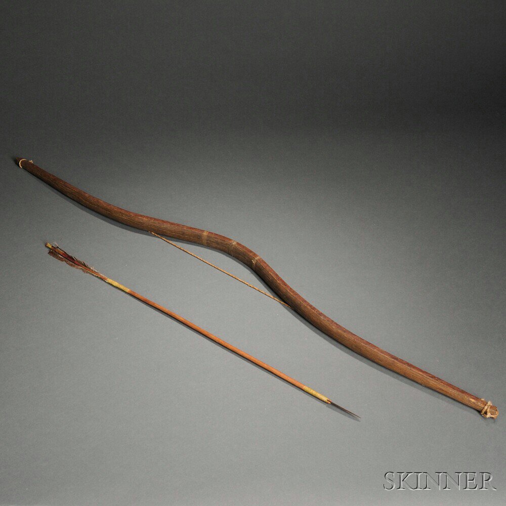 Appraisal: Plains Osage Orange Sinew-backed Bow with a Metal-tipped Arrow c