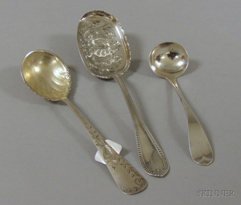 Appraisal: Three Silver Flatware Servers an E Knight coin sauce ladle