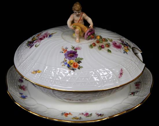 Appraisal: Meissen covered dish gravy bowl figural finial filling cornucopia with