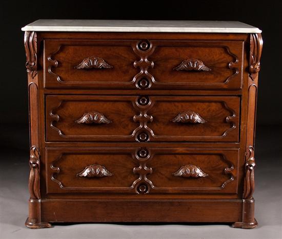 Appraisal: Rococo Revival walnut marble top chest of drawers circa in