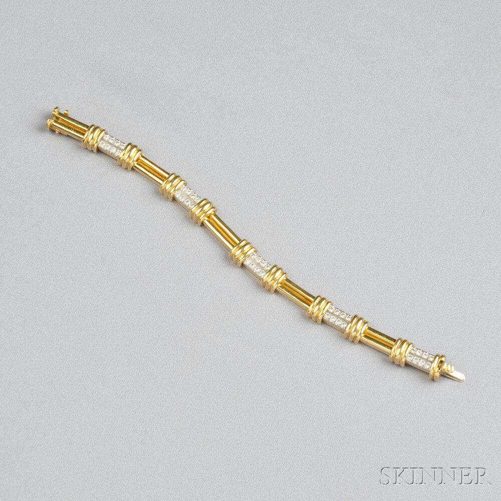 Appraisal: kt Gold Platinum and Diamond Bracelet of alternating pave-set diamond