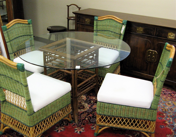 Appraisal: FIVE-PIECE CONTEMPORARY WICKER AND RATTAN DINING TABLE AND CHAIR SET