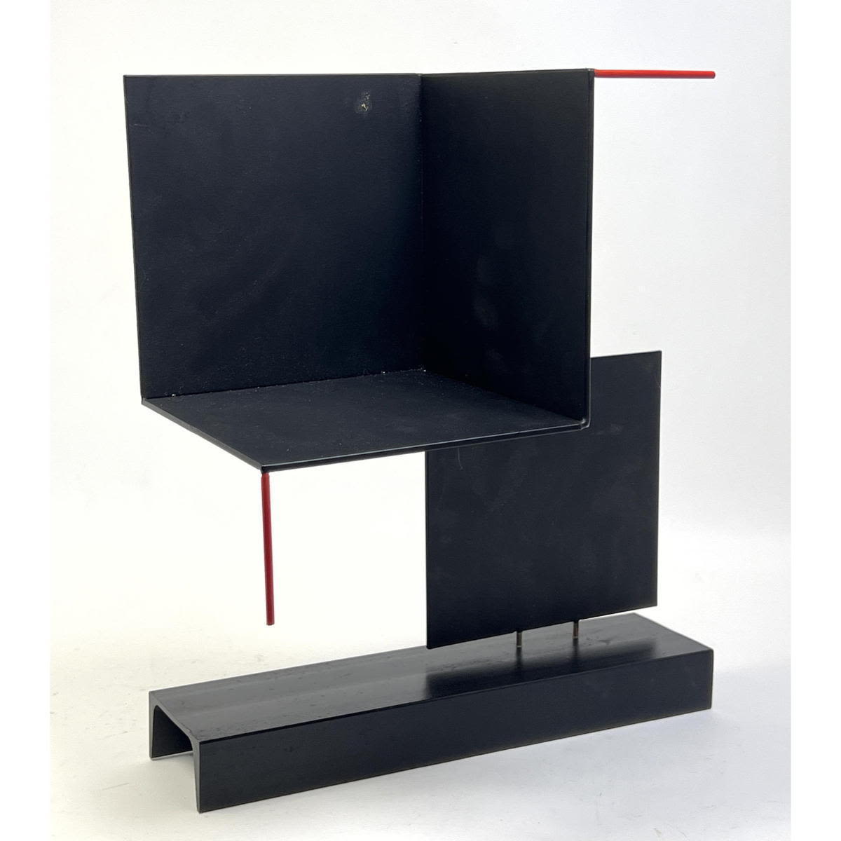 Appraisal: GEORGE D'AMATO Minimalist Constructivist Sculpture Black steel panels with red