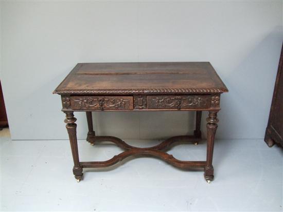 Appraisal: th century French elm centre table with two frieze drawers