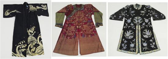 Appraisal: CHINESE BLACK GROUND SILK EMBROIDERED ROBE together with a Chinese