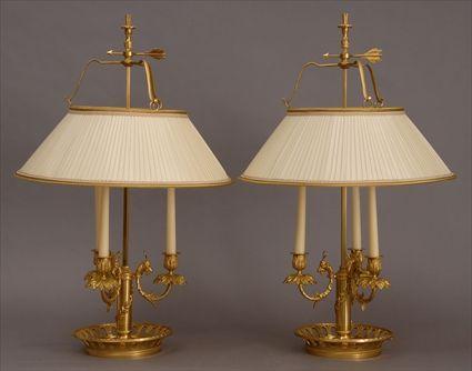 Appraisal: PAIR OF LOUIS XVI-STYLE GILT-BRONZE BOUILLOTTE LAMPS Each foliate-entwined stem