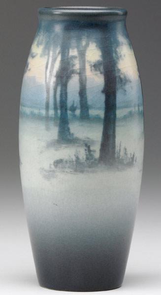 Appraisal: ROOKWOOD Scenic Vellum ovoid vase finely painted by Sallie Coyne