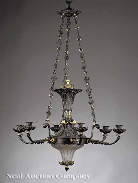 Appraisal: An English Patinated and Gilt Bronze Chandelier mid- th c