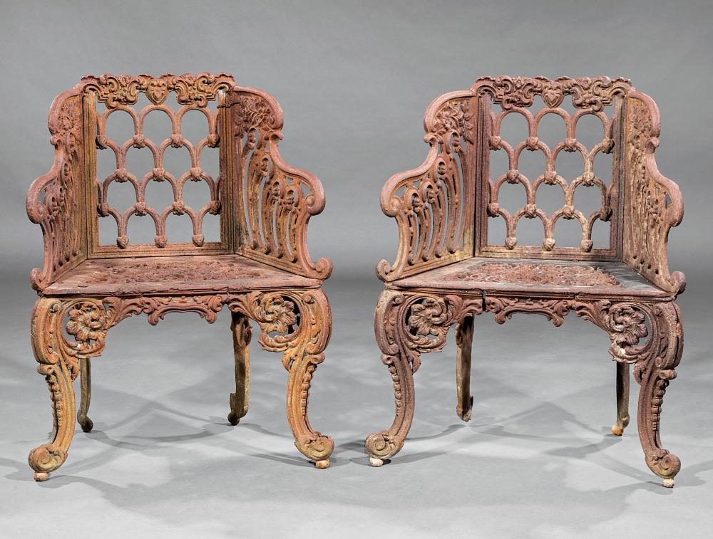 Appraisal: Pair of American Cast Iron Gothic Pattern Chairs th c