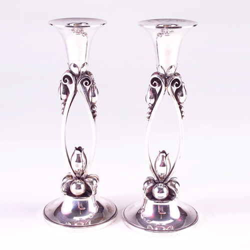 Appraisal: Pair of Meyer sterling candlesticks Bud motif t o