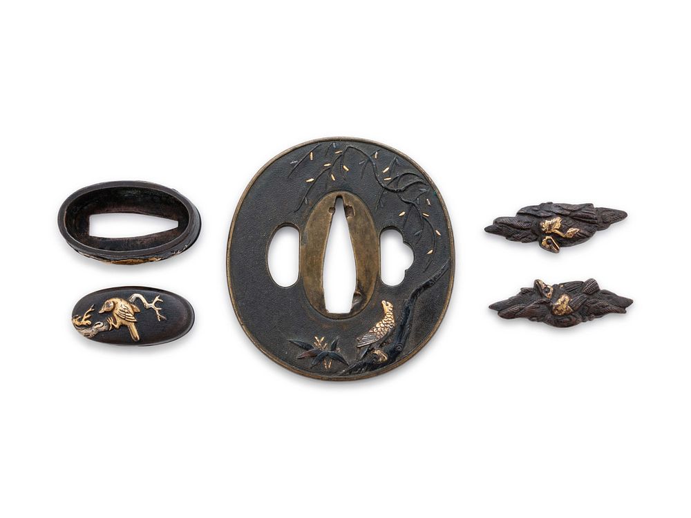 Appraisal: A Set of Five Inlaid Bronze Sword Fittings A Set