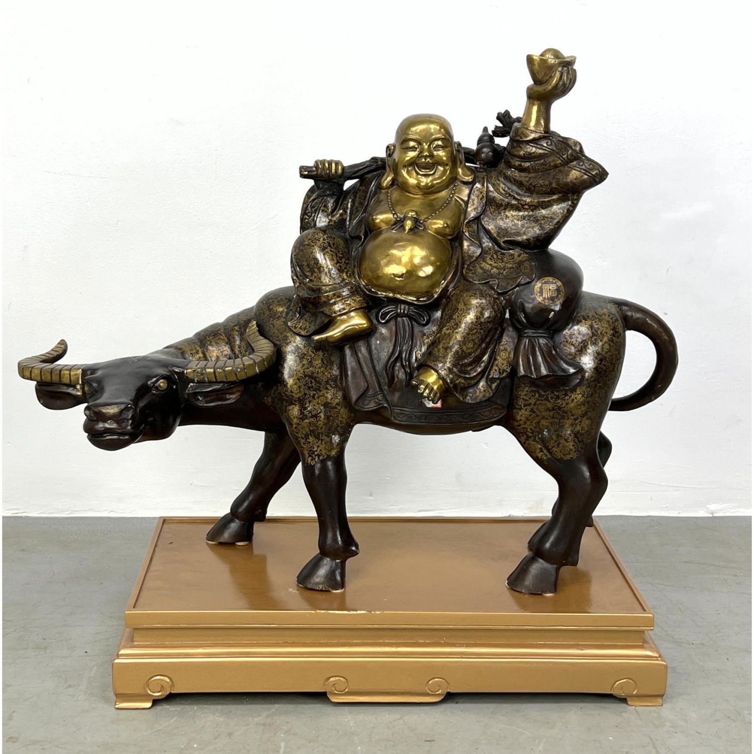 Appraisal: Bronze Buddha on Water Buffalo Asian Sculpture Highly detailed decorative