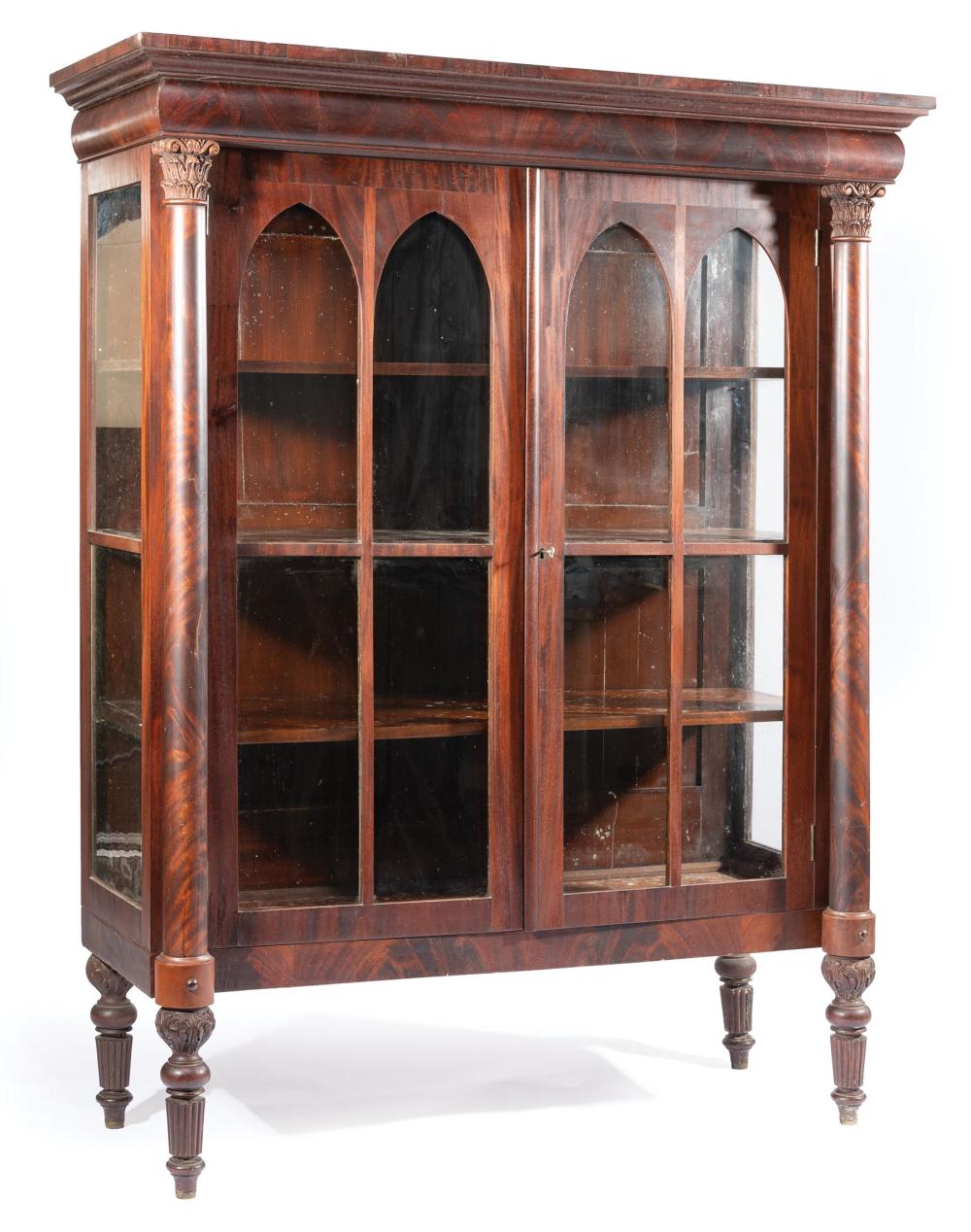 Appraisal: American Late Classical Carved Mahogany Vitrine Cabinet th c molded