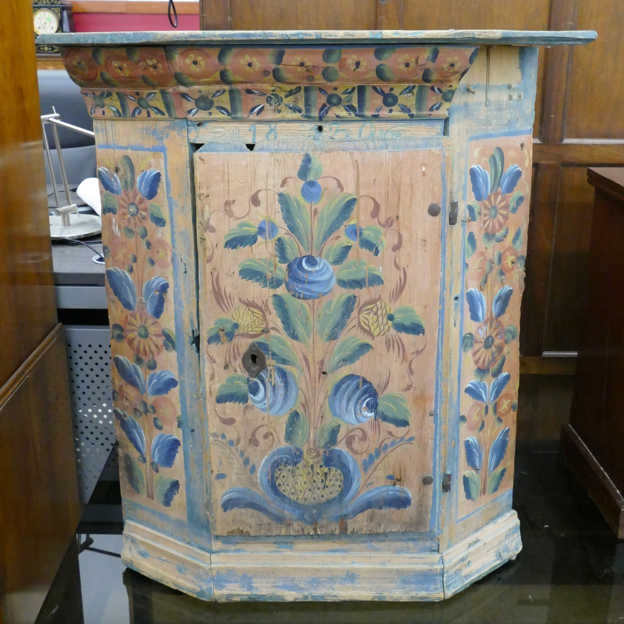 Appraisal: Dated Norwegian Rosemaling Hanging Corner Cabinet- x x ''