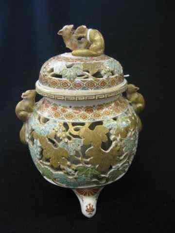 Appraisal: Oriental Satsuma Style Pottery Covered Censor elaborate openwork with berry