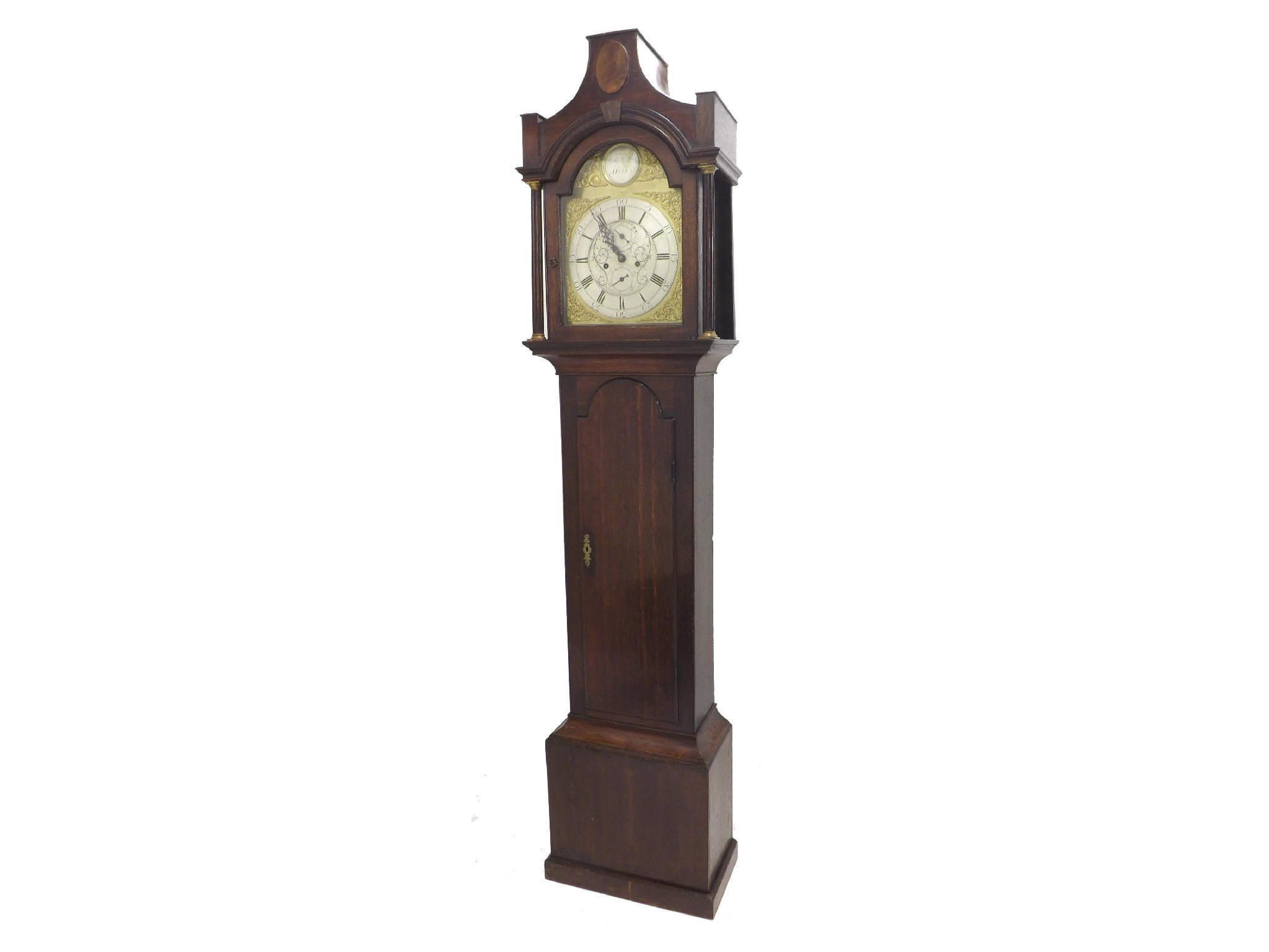 Appraisal: Oak eight day longcase clock the brass arched dial signed