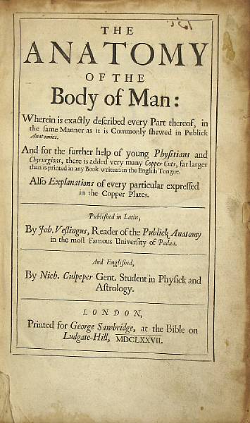 Appraisal: VESLING JOHANN - The Anatomy of the Body of Man