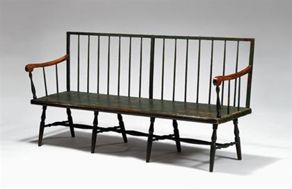 Appraisal: Green painted Windsor rod back Settee Rhode Island - Flat