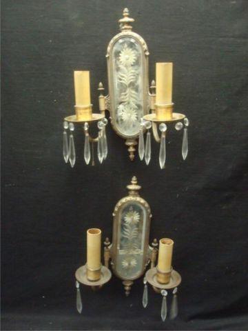 Appraisal: Pair of Mirrored and Gilt Metal Sconces Etched on the