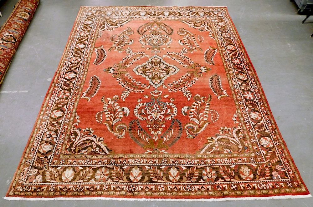 Appraisal: Antique Oriental Persian Floral Pink Carpet Rug Middle East Early