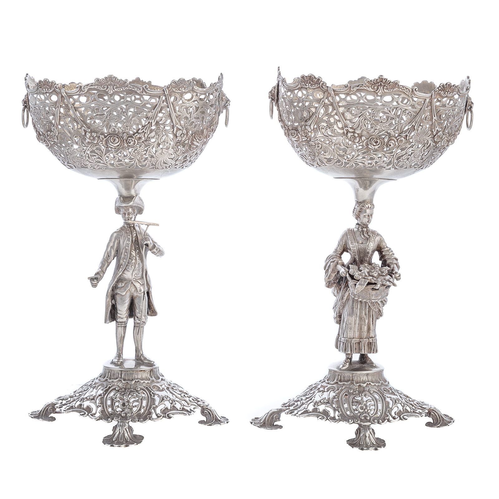 Appraisal: A PAIR OF GERMAN SILVER FIGURAL BON BON DISHES Late