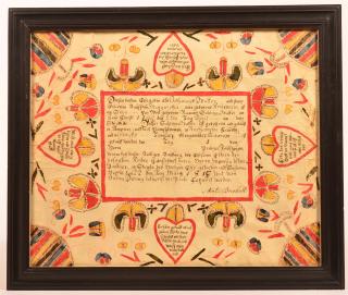 Appraisal: Baptismal Certificate Attributed to M Brechall Hand Drawn and Colored