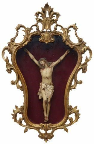 Appraisal: Framed Italian crucifix figure Corpus Christi th c giltwood frame