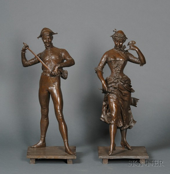 Appraisal: Paul Dubois French - Pair of Large Bronze Commedia dell'Arte