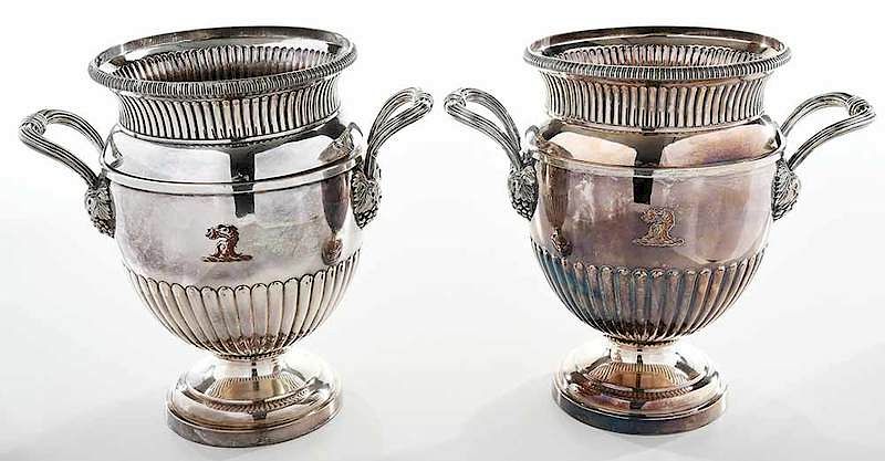 Appraisal: Pair of Old Sheffield Silver Plate Wine Coolers early mid