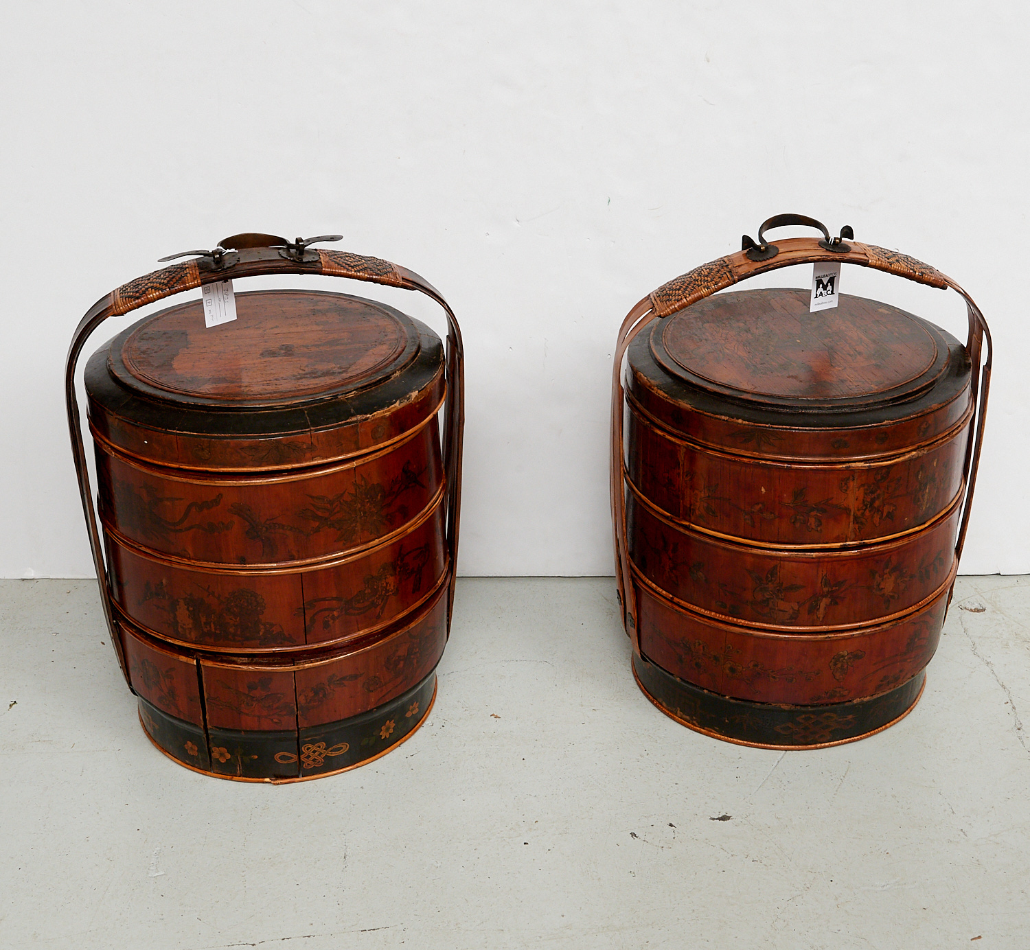 Appraisal: NEAR PAIR CHINESE LACQUER FOOD CONTAINERS th th c stacking