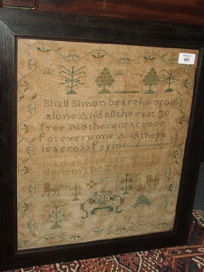 Appraisal: A GEORGE IV TRADITIONAL NEEDLEWORK sampler with inscription by Rachel