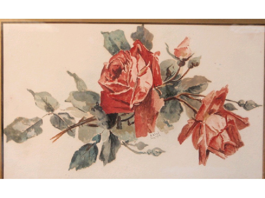 Appraisal: A Lloyd Watercolour of roses two works dated glazed and