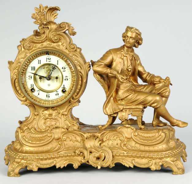 Appraisal: Brass Ansonia Time Strike Clock Description Has pendulum Features a