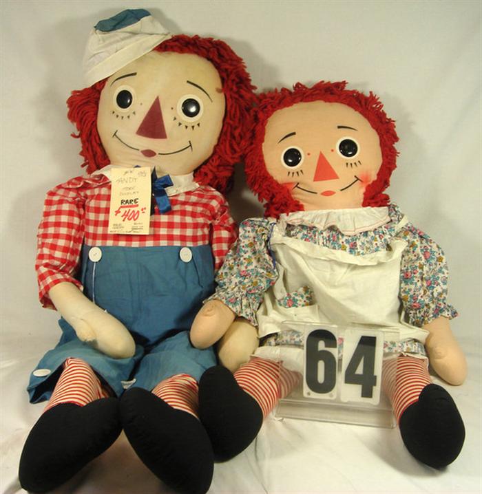 Appraisal: Two large Raggedy Ann and Andy Cloth Dolls and inches