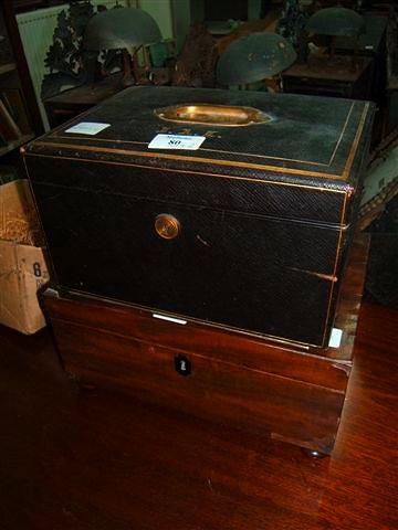 Appraisal: A leather and gilt jewellery box and a mahogany box