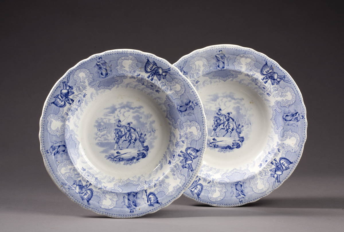 Appraisal: TEXIAN CAMPAIGNE BATTLE OF PALO ALTO PAIR OF STAFFORDSHIRE LIGHT-BLUE