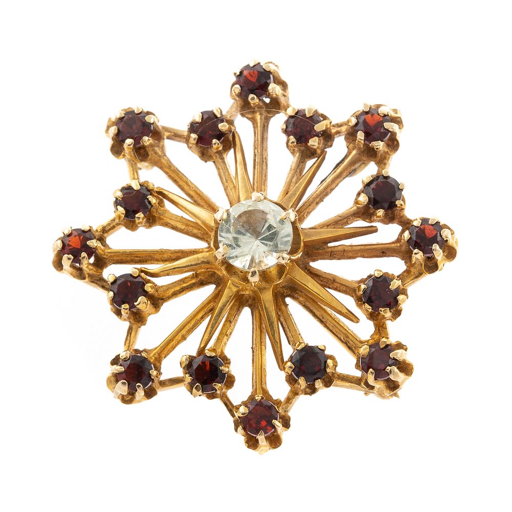 Appraisal: A Prasiolite Garnet Snowflake Pin in K K yellow gold