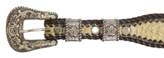 Appraisal: Western alligator belt and gem-set ranger buckle set pc sterling