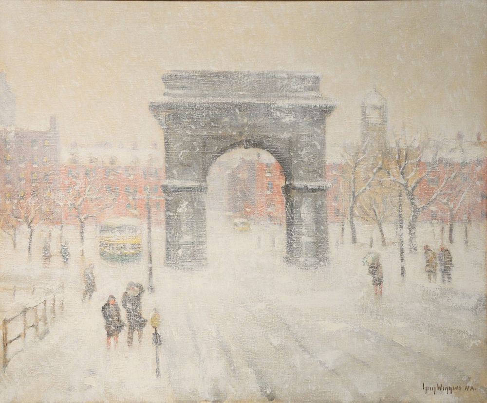 Appraisal: Guy Wiggins American - Washington Square oil on canvas signed