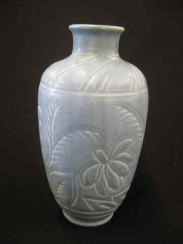 Appraisal: Rookwood Pottery Vase carved floral fauna blue shape '' excellent