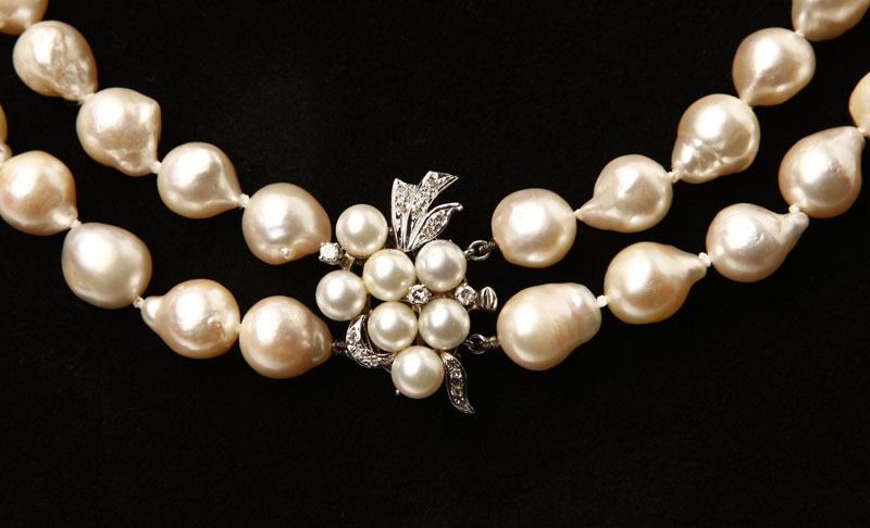 Appraisal: A cultured pearl and diamond necklace A cultured pearl and