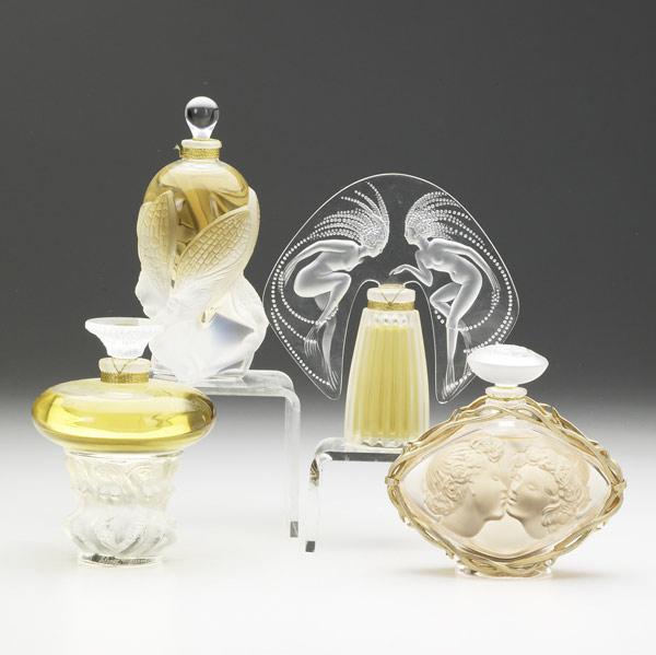 Appraisal: Four Lalique perfumes late th C Le Baiser together with