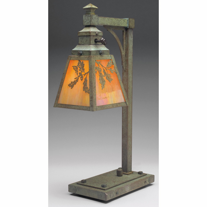 Appraisal: Arts Crafts style lamp contemporary bronzed metal base with a