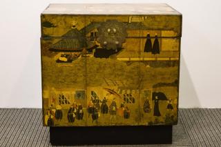 Appraisal: Japanese Papered Wooden Trunk Asian or Japanese papered wooden antique